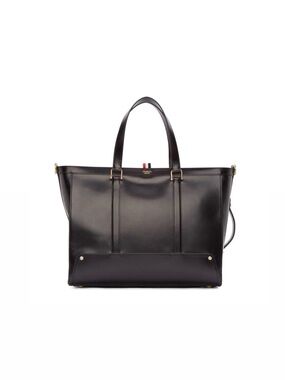 THOM BROWNE Black Leather Tote Bag